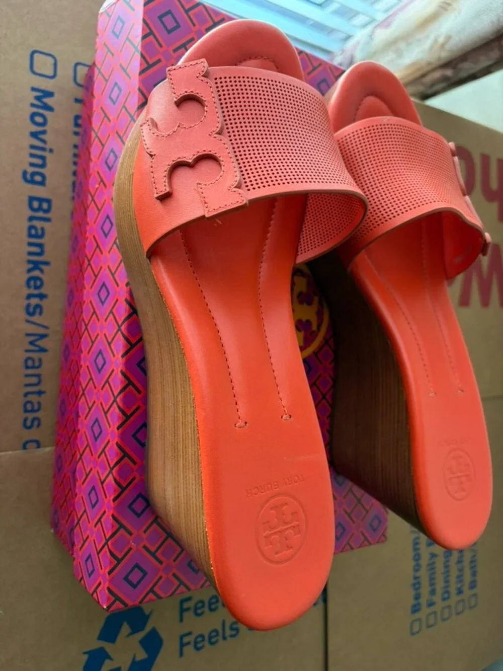 Tory Burch Ines 80mm Wedge Slide Sandals - Bright Orange